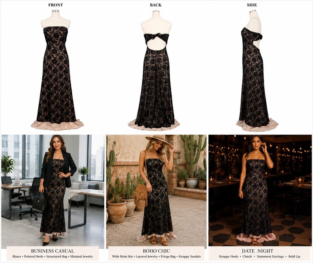 Scene Black Lace Strapless Open Back Mermaid Gown Size 4 Formal Dress
